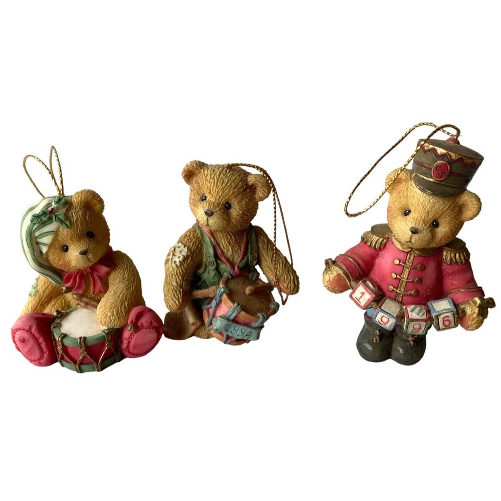 Enesco Cherished Teddies Drummers & Toy Soldier Christmas Ornament Figurines